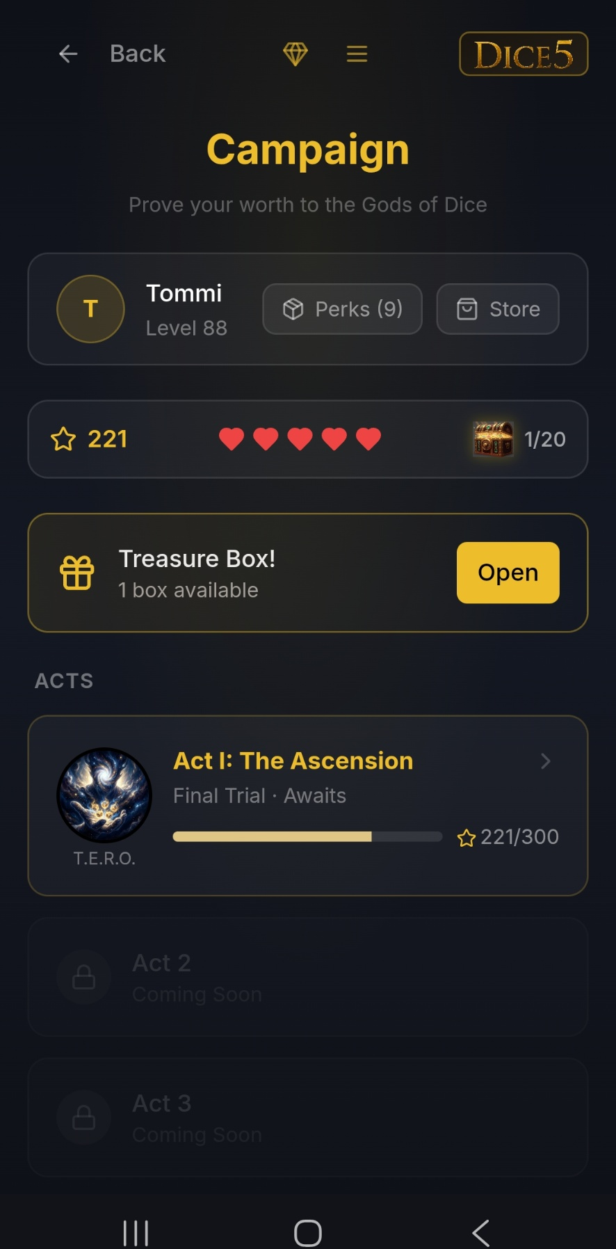 Dice5 — Campaign screen.