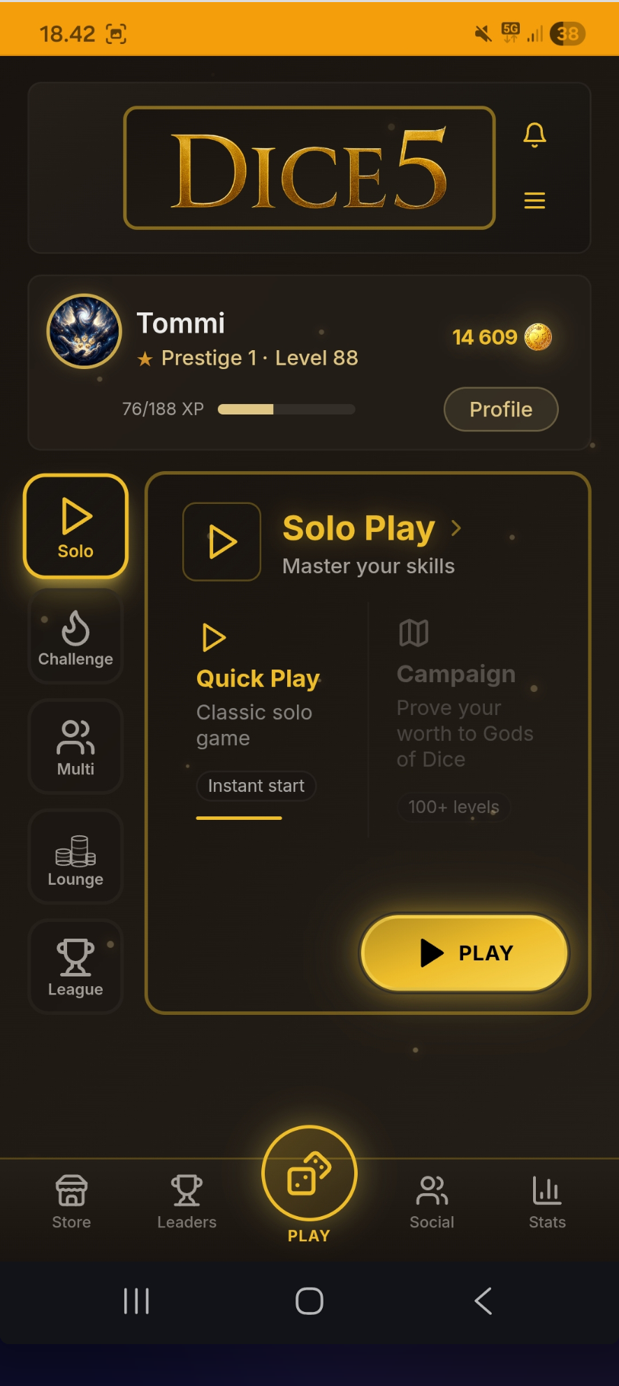 Dice5 — Home screen.