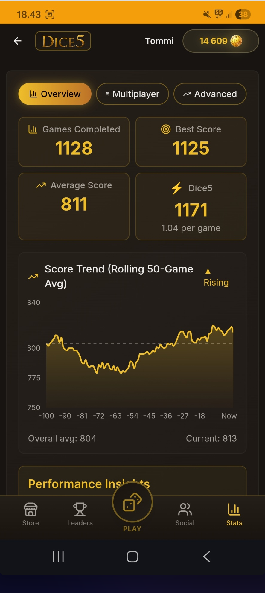 Dice5 player stats — personal best, averages and the long walk to the 1000 Club.