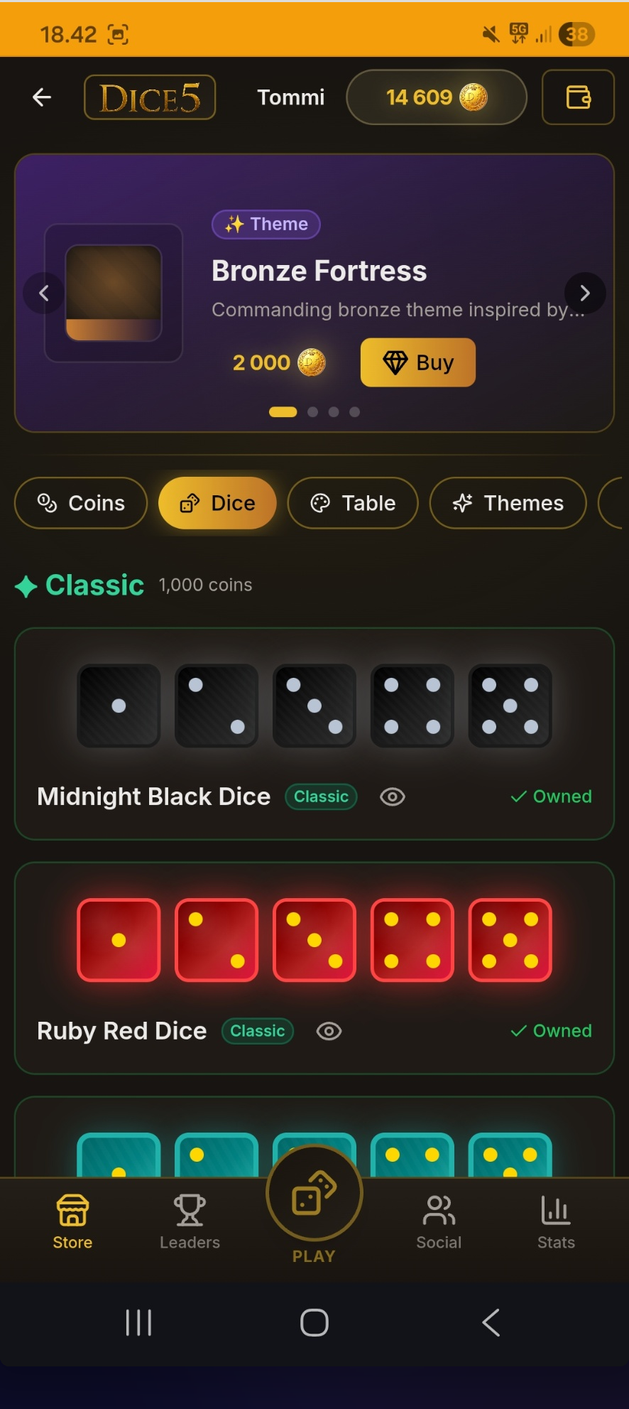 Dice5 — Store screen.